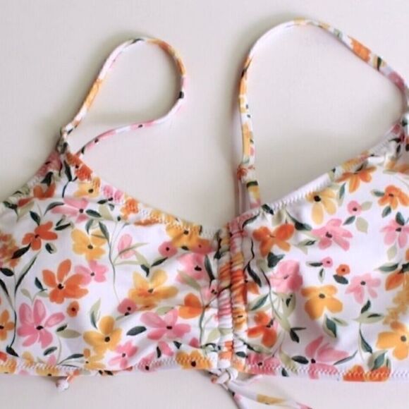 Jessica Simpson Summer Dreaming Ruched Front Top Bikini Sunset Tie Swim NEW L - Picture 6 of 10